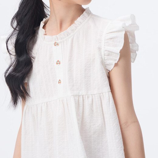 Xiaoyinman children's clothing girls round neck button-down shirt 26 summer children's texture casual breathable top for middle and large children off-white 150