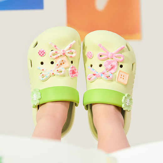 Balabala children's shoes, children's slippers, girls' 2026 new summer removable sweet bow clogs, green tone 00444 28 (inner length 18, suitable for feet size 27-28)