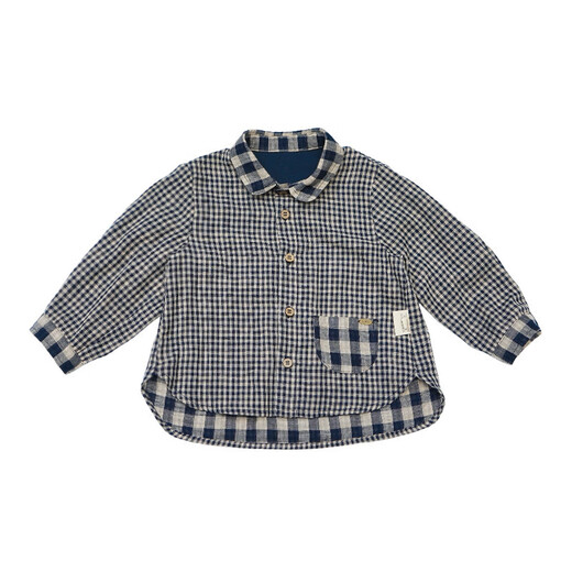 LELE JOVE children's tops spring new boys college style casual all-match lapel shirt navy plaid 110 cm