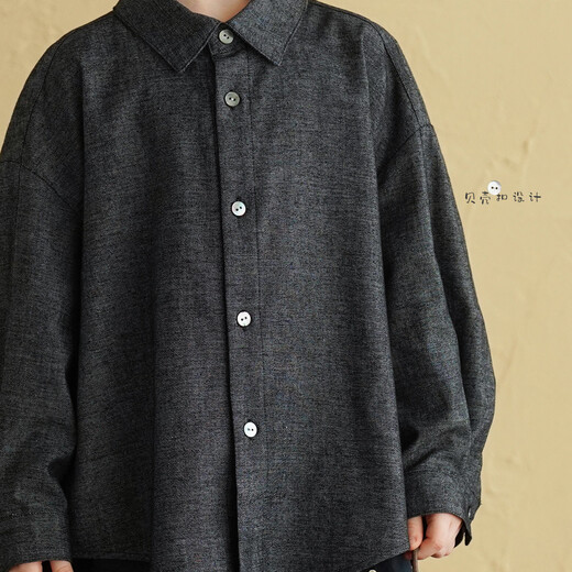 Yantaijia girls parent-child linen cotton shirt 2026 spring new baby loose long-sleeved top versatile shirt gray 130