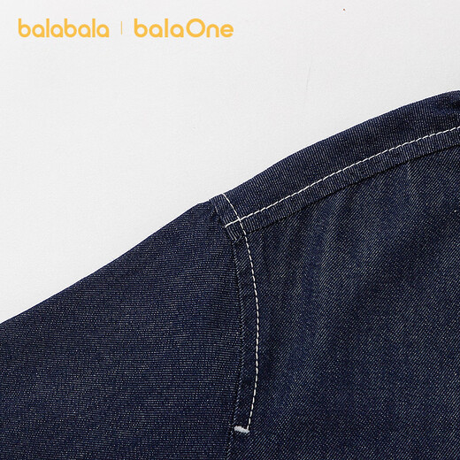 Bala Bala One boys short-sleeved shirt children's medium and large children's denim 2026 new summer versatile denim dark blue 88301 110