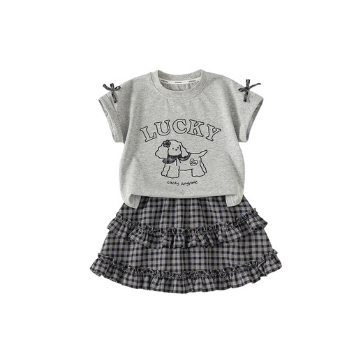 INSBOBO children's clothing girls suit 2026 summer new style children's good-looking t-shirt girls plaid skirt short skirt summer dress Huahui 110