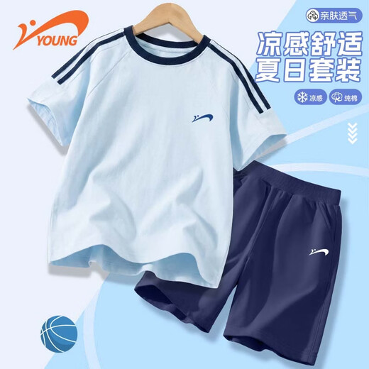 Guirenniao children's clothing boys pure cotton short-sleeved T-shirt children's summer suit boys black shorts 2026 new girls summer clothing navy/white K-grey/black K 110