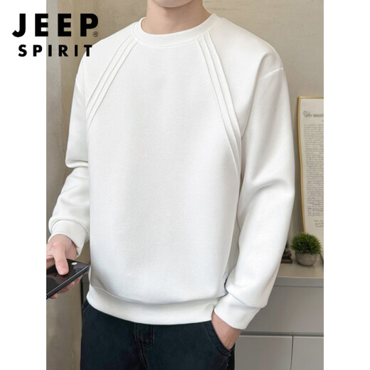 JEEP SPIRIT2026 spring and autumn new round neck sweatshirt men's solid color versatile bottoming shirt slightly loose spring and autumn long-sleeved T-shirt men's black regular L