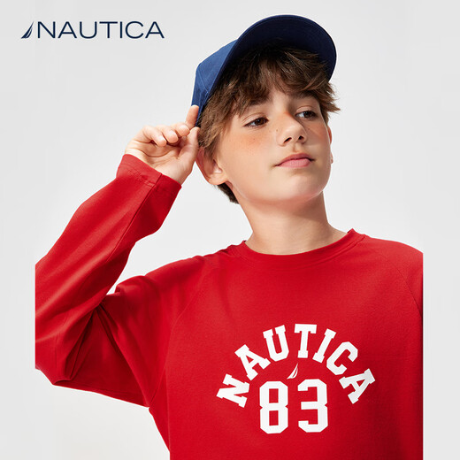 NAUTICA children's clothing long-sleeved T-shirts for boys and girls, early spring, big children's tops, autumn children's casual bottoming shirts, quick-drying clothes, red 140