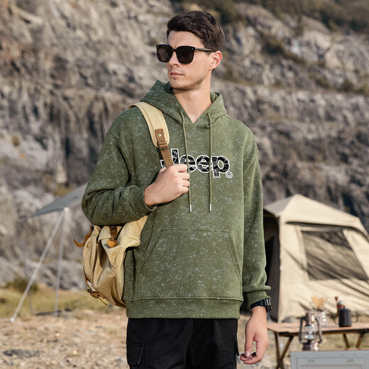 JEEP Spring and Autumn Men's Hooded Sweatshirt Army Green XL