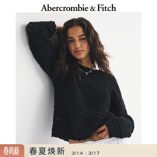 Abercrombie & Fitch American fashion resort style hollow design cotton long-sleeved sweater sweater 26 spring women's 150-6023 black XXS (160/76A)