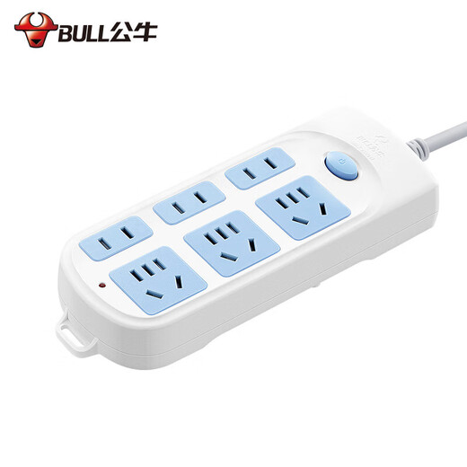 Bull (BULL) six-position two-three plug multi-hole GN-609 3-meter new national standard row socket wiring drag strip master switch plug patch panel wire tray socket surface-mounted expansion multi-hole socket