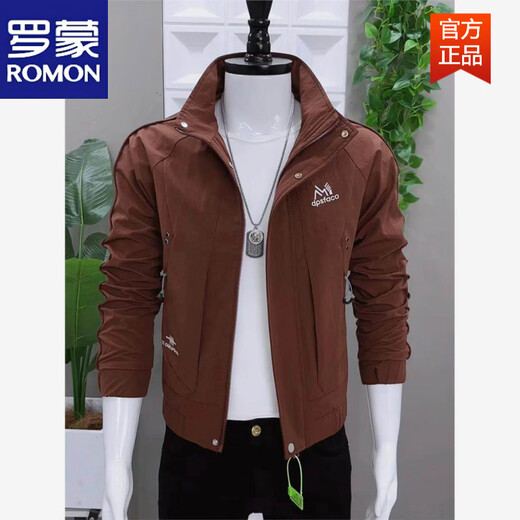 ROMON Men's Jacket Autumn New Jacket Fashion Korean Slim Fit Light Luxurious Stand Collar Casual Handsome Versatile Trend Ginger M Recommended 90-110 Jin Jin equals 0.5 kg