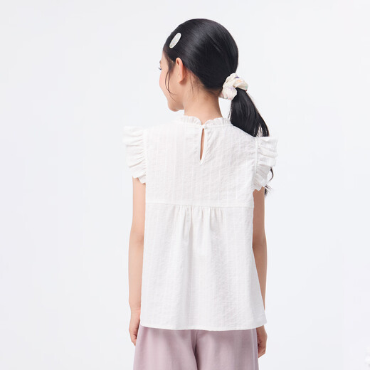 Xiaoyinman children's clothing girls round neck button-down shirt 26 summer children's texture casual breathable top for middle and large children off-white 150