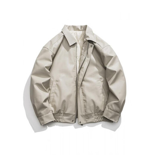 YISHion official flagship model Japanese solid color motorcycle bomber jacket men's American retro loose PU leather jacket autumn and winter clip black quilted thickened M