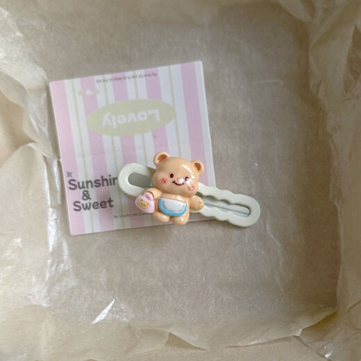 Qindu Cookie Bread Butter Bear Hairpin Cute Bangs Hair Accessories Headband Duckbill Girl Pink Cartoon Clip SN86 Value Set of 5 (1 each)