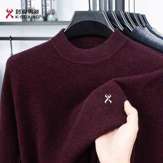 Jinba men's new cardigan sweater men's pullover round neck sweater thickened middle-aged dad's bottoming cashmere sweater black 2XL 180 recommended 150-165 Jin Jin equals 0.5 kg