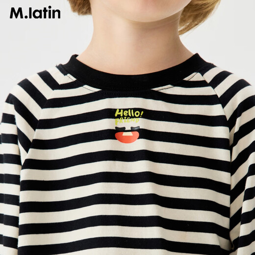 M.Latin Maratin children's T-shirt 26 spring new style boys and girls light outdoor contrast color splicing breathable long-sleeved T-shirt black strip 120