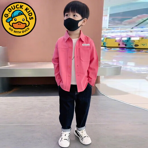 G.duck little yellow duck children's clothing boys POLO collar long-sleeved shirt 2026 baby boy lapel handsome spring and autumn pink jacket pink shirt 90 cm