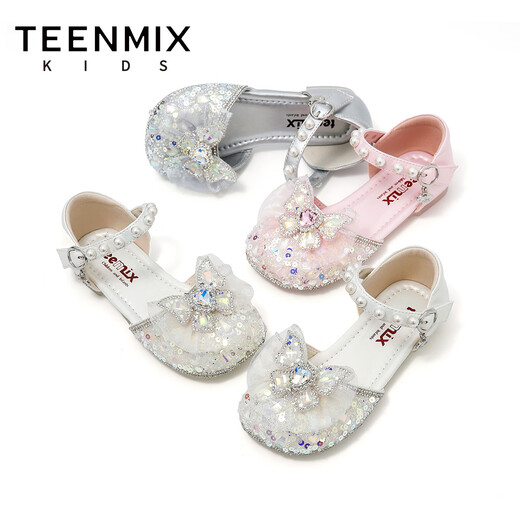 Tianmiyi Children's Shoes Girls Sandals 2026 Summer New Soft Sole Comfortable Sweet Versatile Princess Shoes Crystal Fashion Shoes Pink 28