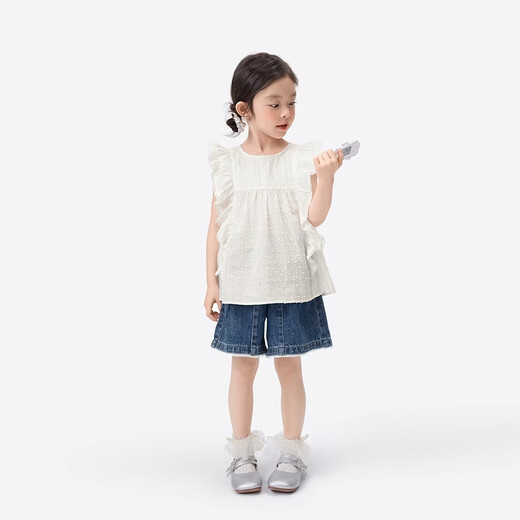 Xiaoyinman children's clothing for girls, soft and waxy jacquard shirt, playful and cute 26 summer children's casual small flying sleeve top