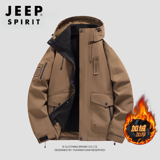 JEEP SPIRIT men's and women's spring, autumn and winter new three-in-one outdoor liner windproof plus velvet men's casual jacket, same style for men and women - camel three-in-one removable silver fox velvet liner S 90-120Jin Jin equals 0.5 kg