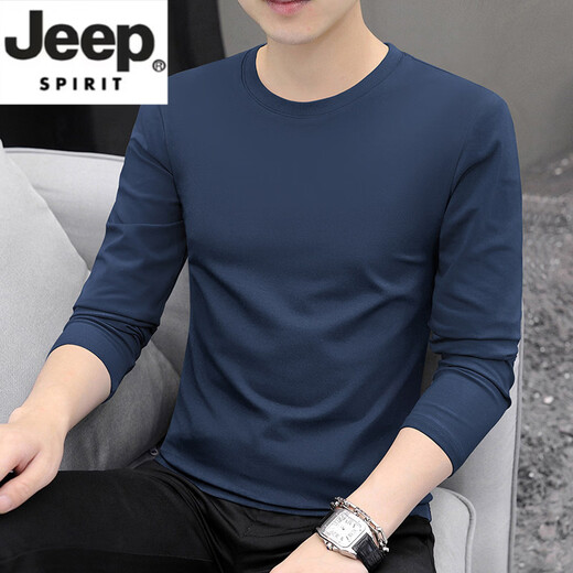 JEEP SPIRIT long-sleeved t-shirt men's 2026 new spring and autumn pure white tops large size autumn clothes inner men's bottoming shirt R001 dark gray + R001 haze blue 3XL recommended 160-180Jin Jin equals 0.5 kg