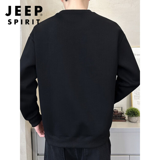 JEEP SPIRIT2026 spring and autumn new round neck sweatshirt men's solid color versatile bottoming shirt slightly loose spring and autumn long-sleeved T-shirt men's black regular L