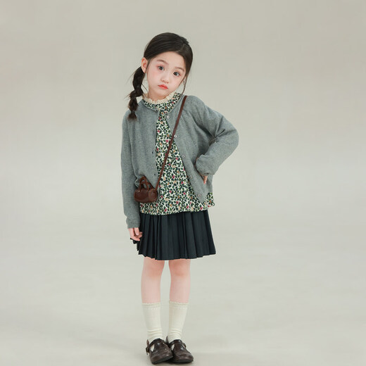 UTOUTO Big Ear Elephant Girls Lace Collar Floral Top 2026 Spring New Baoer Pure Cotton Niche Casual Loose Top Dark Green Spot 80