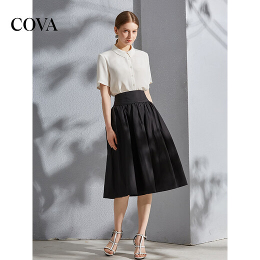 COVA international first-line brand 2026 summer new style 6 level 00 mulberry silk top 30mm heavy silk shirt haze blue S