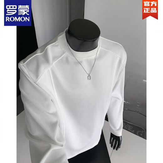 ROMON autumn heavyweight pure cotton 360g American deconstructed sweatshirt men's trendy brand cleanfit handsome long-sleeved high-end top black heavyweight pure cotton 360G fabric M (90-120Jin Jin equals 0.5kg)