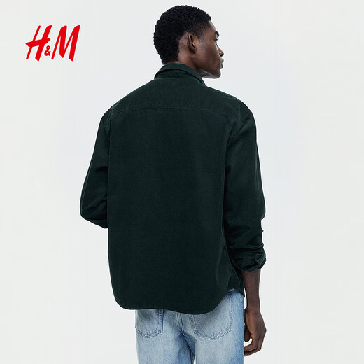 H&M 2026 new spring men's standard fit corduroy shirt 1289456 dark green S 170/92