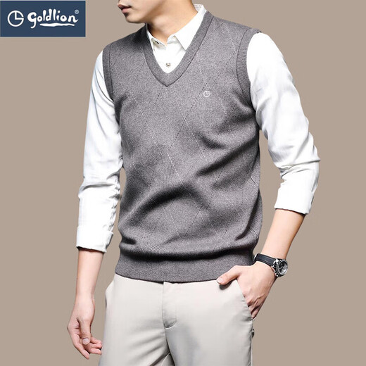 Goldlion Vest Vest Men's V-neck Pullover Sleeveless Sweater Middle-aged Solid Color Knitted Waistcoat Green 3XL