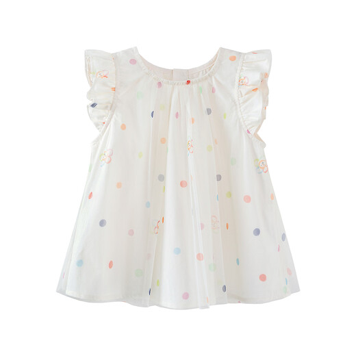 Minibala girls short-sleeved shirt breathable pure cotton wave mesh sweet little flying sleeve top 2026 summer