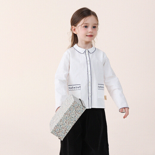 Yoona's baby spring new niche lace collar embroidered long-sleeved Yoona's mom girls 2026 fashion shirt children's shirt white ready stock 90