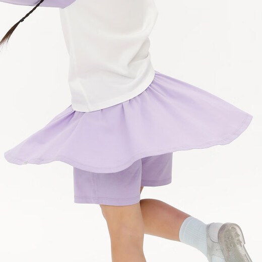 Naju children's clothing children's spring casual pleated skirt anti-exposure sports skirt ruffled girls' knitted culottes Iris purple 130 cm