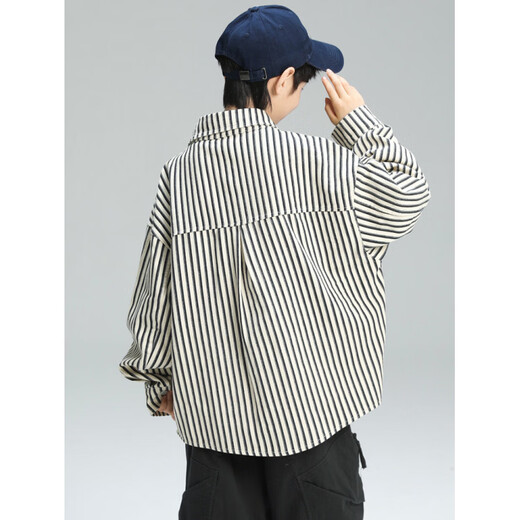 BALA Boys' Spring Striped White Shirt 2026 New Spring Clothing Medium and Large Children Boys Spring and Autumn Lining Blue Stripes 110 cm