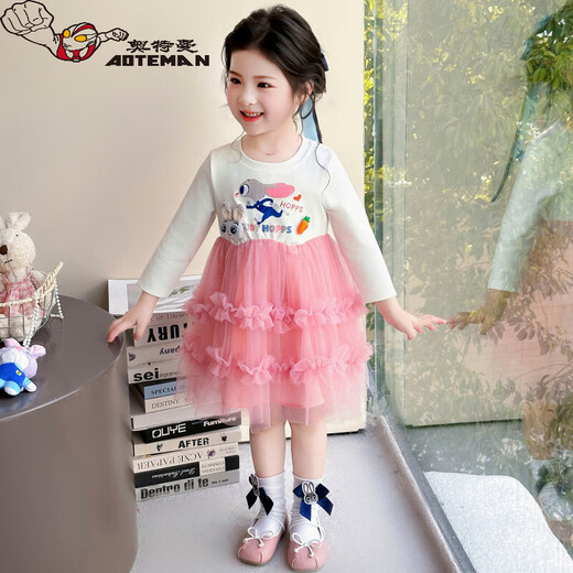 Ultraman Girls Bunny Police Dress Spring 2026 Western Style Baby Sweater Princess Dress Children's Cartoon Mesh Skirt Pink (Single Skirt) 100 cm