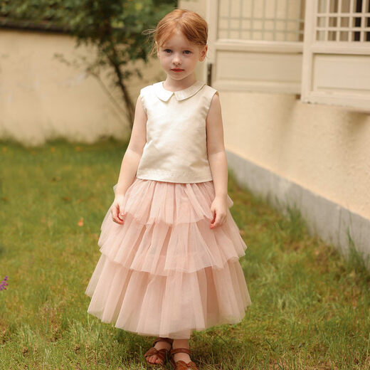 Yoona's mom girls' summer niche temperament pearlescent vest doll shirt baby summer style suspenders children's summer clothes beige ready stock 80