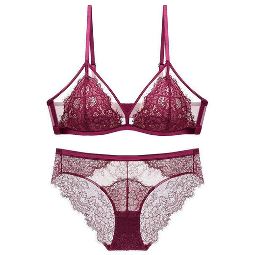 Victoria's style wire-free underwear set red sexy lace big breasts slimming push-up French thin underwear for women black bra + panties M -32C and 34/75AB cup