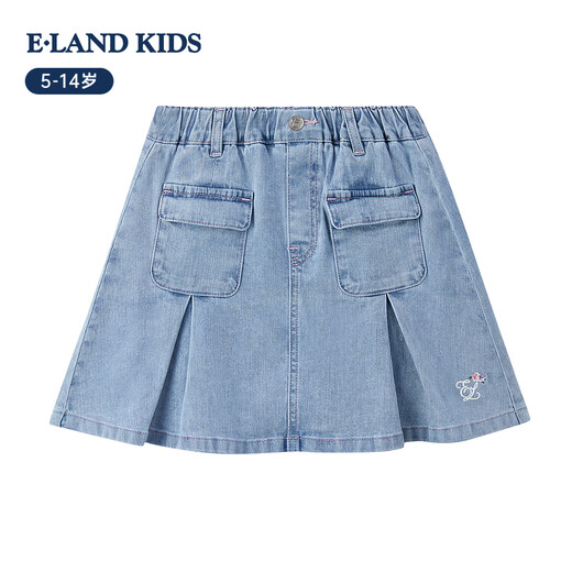 E LAND KIDS children's clothing girls' skirt 26 spring new arrival college style denim short skirt embroidered skirt L/Indigo denim blue/56 120