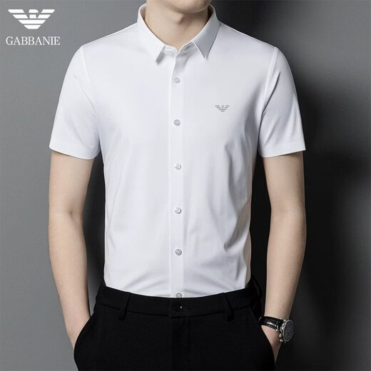 Armani (ARMANI) new summer style middle-aged men's shirt short-sleeved ice silk inch shirt slim men's seamless half-sleeved shirt GA/5601 white S 165/84A
