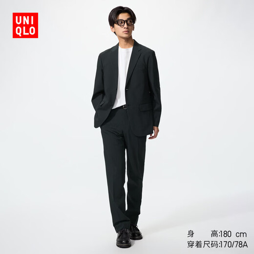 UNIQLO extra long men's easy-care, quick-drying, elastic lightweight trousers, casual trousers, imitation wool style 482890 09 black 95/180/94B