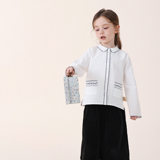 Yoona's baby spring new niche lace collar embroidered long-sleeved Yoona's mom girls 2026 fashion shirt children's shirt white ready stock 90