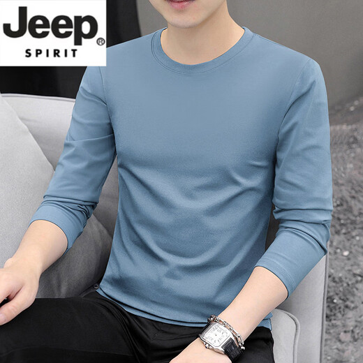 JEEP SPIRIT long-sleeved t-shirt men's 2026 new spring and autumn pure white tops large size autumn clothes inner men's bottoming shirt R001 dark gray + R001 haze blue 3XL recommended 160-180Jin Jin equals 0.5 kg