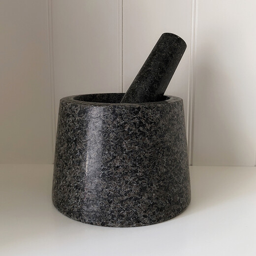 Natural stone mortar household garlic mortar manual garlic masher kitchen grinder food supplement Chinese medicine spice mortar granite mirror grinding stone mortar (new color) black brown ready stock