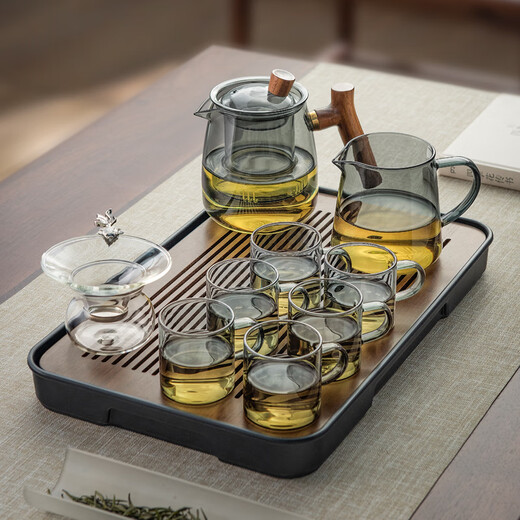 Yipot Tea Glass Tea Set Set Teapot Kung Fu Tea Cup with Filter Tea Water Separation Tea Tray Office Tea