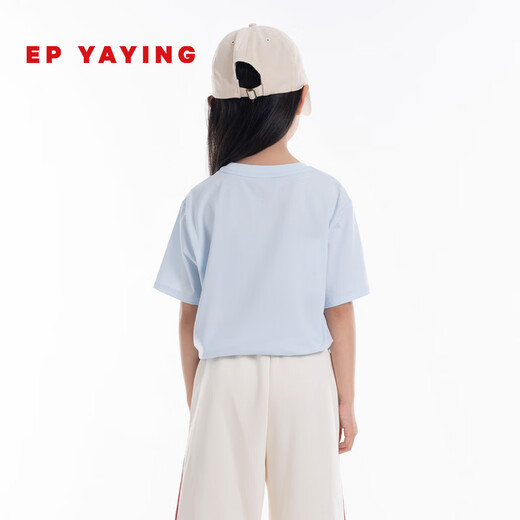 EP YAYING (EP YAYING) Shopping mall same style EP Yaying children's clothing 2026 summer girls new cute and fun expression printed casual T-shirt blue 160