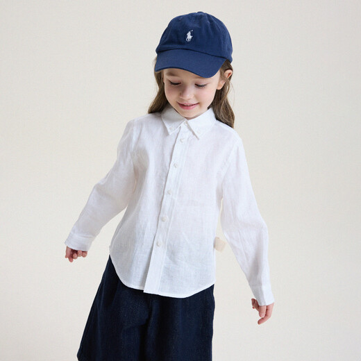 Yoona's mom girls 2026 pure linen lapel temperament parent-child shirt children's simple shirt new style top trendy white ready stock 90