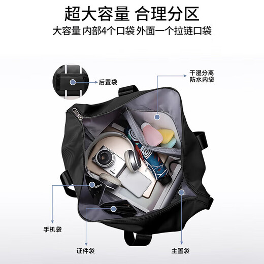 Bolsa de viaje de Quanpinwu Gran capacidad Viaje de negocios de corta distancia para la bolsa de almacenamiento de equipaje para hombres para mujeres que nadan en forma de viaje portátil [separación seca y húmeda + capacidad expandible] Capacidad negra ultra grande, a prueba de desgaste y más duradera