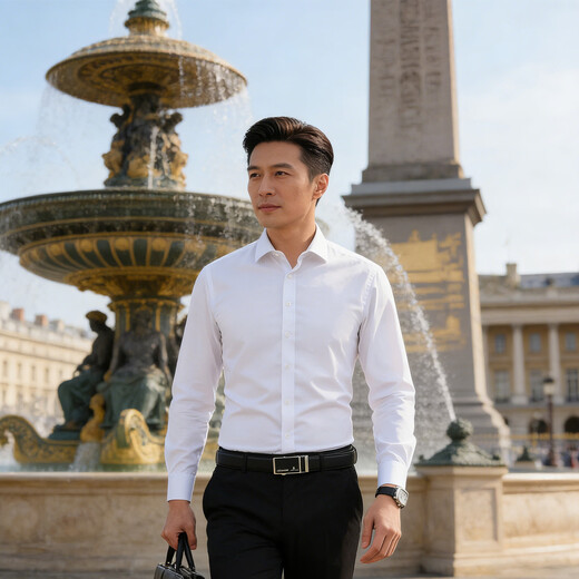 Playboy (PLAYBOY) long-sleeved shirt men's 2026 spring and autumn business casual no-iron anti-wrinkle solid color shirt men's tops navy blue XL 130-145Jin Jin equals 0.5 kg