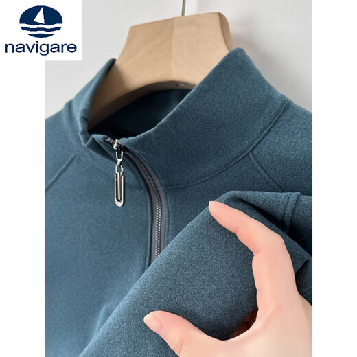 Navigare double-sided velvet sweatshirt for men, spring and autumn half-height zipper bottoming top, casual stand-up collar, warm long-sleeved T-shirt for men, gray 205 M 100-120Jin Jin is equal to 0.5 kg