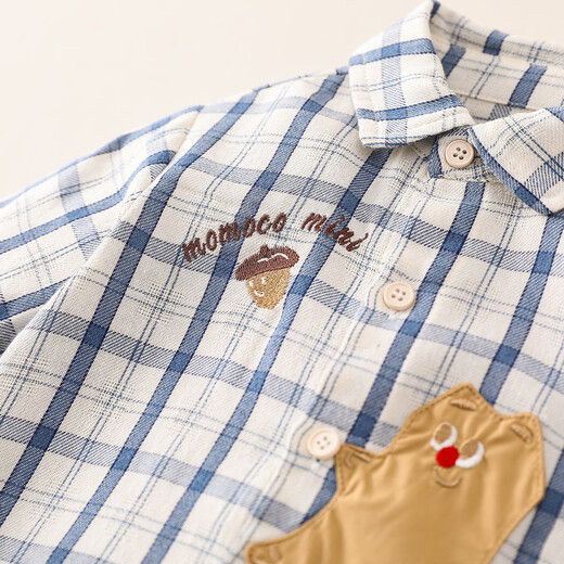 Mamie Maka (MOMOCO) children's clothing boys' shirt 2026 spring baby fashion versatile puppy shirt blue/meter 009 80
