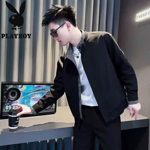 Playboy (PLAYBOY) Spring and Autumn Vacation Two-Piece Jackets Men's Small Stand Collar Clothes 2026 New Men's Tops Trendy Brand Jackets Brown Color M If the photo is wrong, please contact customer service for quick modification